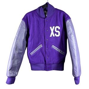 Neff letterman Varsity Jacket XS Wool Blend Purple Snap Button Vintage Sample